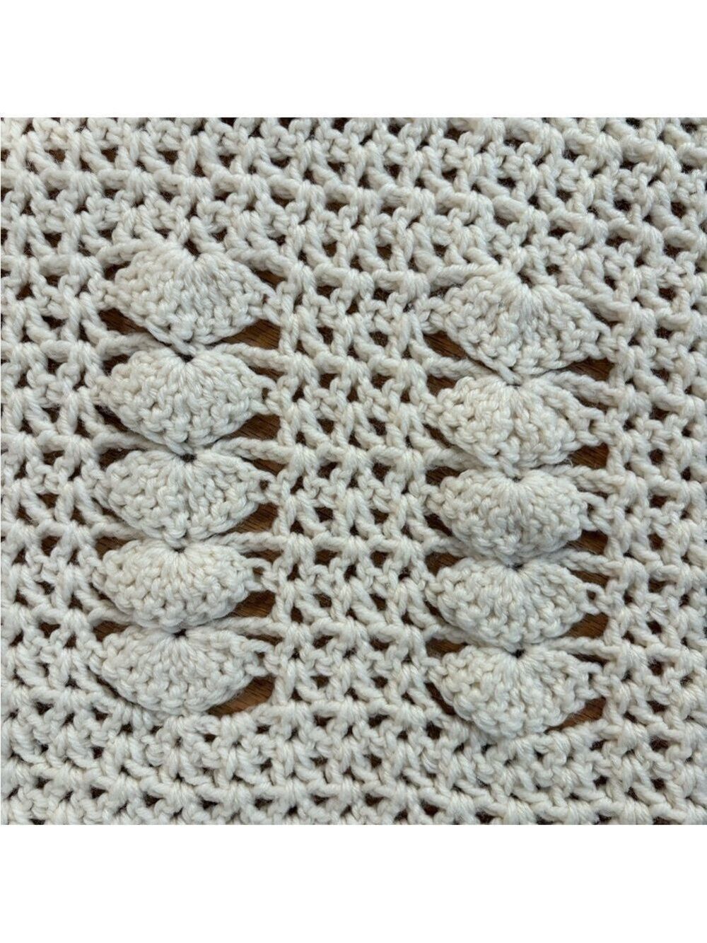Handmade crocheted rectangle throw blanket afghan lap blanket foot of bed ivory